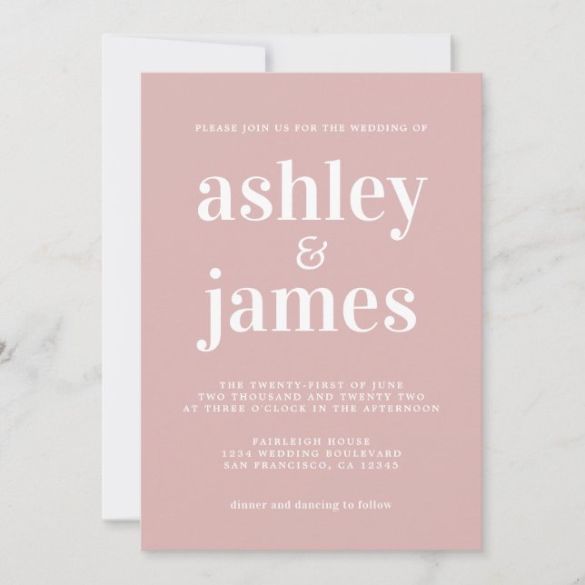 Simple Chic Typography Silver Pink Wedding Invitation (Front)