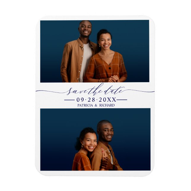 Simple Chic Wedding Save The Date 2 Photo Collage Magnet (Vertical)