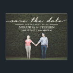 Simple Chic Wedding Save the Date Photo Postcard<br><div class="desc">Elegant typography and simple styling of this photo postcard features your engagement photo, and "Save the Date" info in creamy ivory text on the front. Soft neutral grey/brown colour on the back with space for all the important details; wedding date, website and a personal message. Text at the top of...</div>