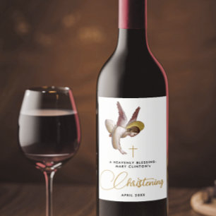 Simple Chic White Angel Faith Baptism Christening Wine Label