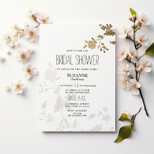 Simple chic white gold glitter flora Bridal Shower Invitation