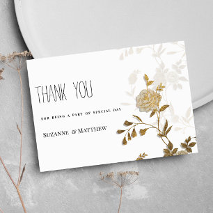 Simple chic white gold glitter floral Thank You Invitation