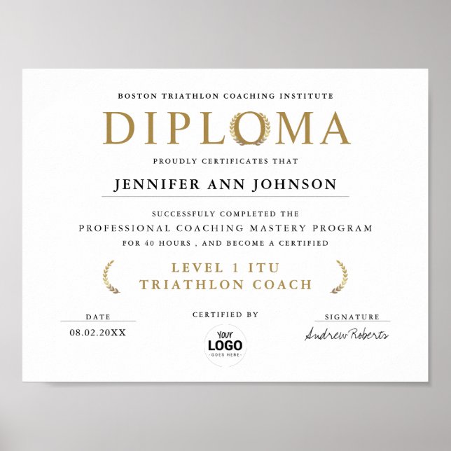 Simple Chic White Grad Diploma Gold Laurel Award Poster (Front)