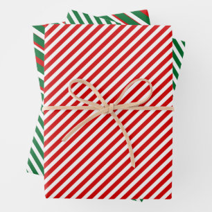 Simple Chic White Stripes Pattern On Red And Green Wrapping Paper Sheet