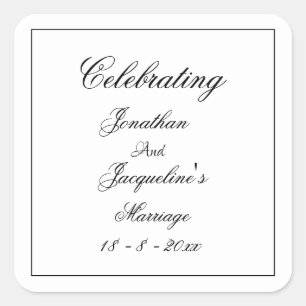 Simple Chic White Wedding With Black Script Square Sticker