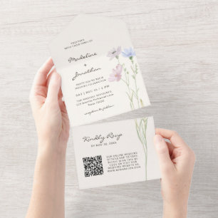 Simple Chic Wildflower Beige Wedding All In One Invitation