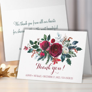 Simple chic winter red peonies bouquet thank you card