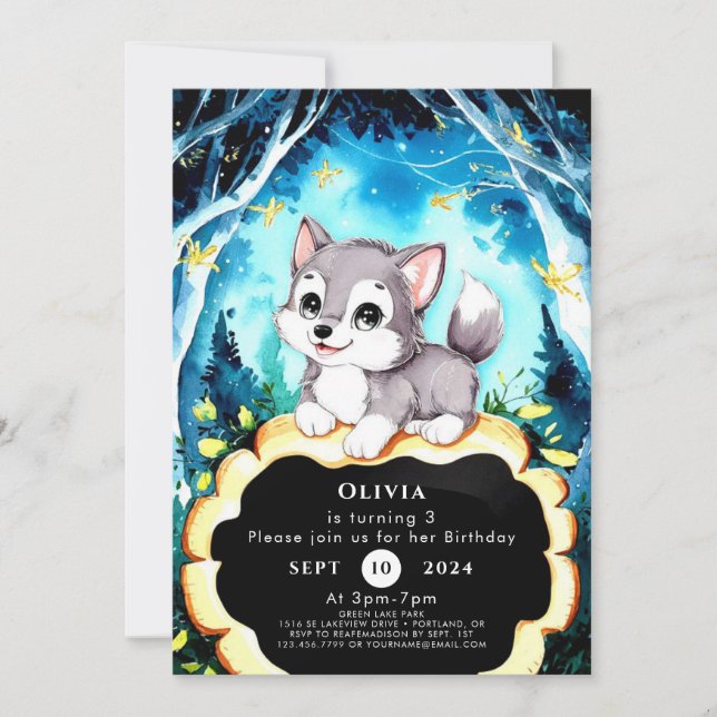 Simple Children's Wolf Birthday Invitation (Front)