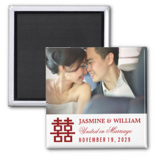 Simple Chinese Red Double Happiness Photo Wedding Magnet