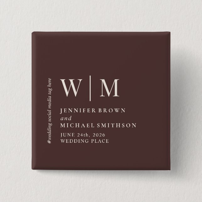 Simple Chocolate Brown Beige Formal Event Wedding 15 Cm Square Badge (Front)