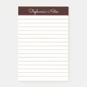 Simple Chocolate Brown Lined Personalized Post-it Notes
