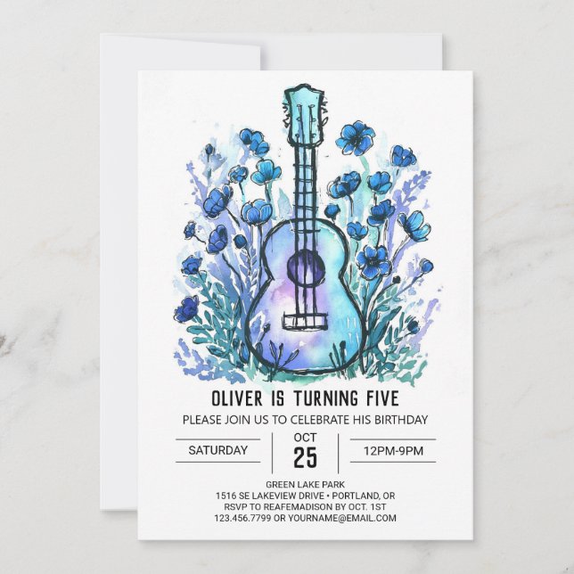 Simple Chord Guitar Boy Birthday Invitation (Front)