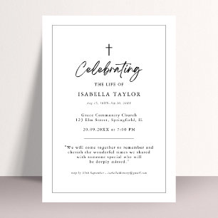 Simple Christian Memorial Religious Cross Funeral  Invitation