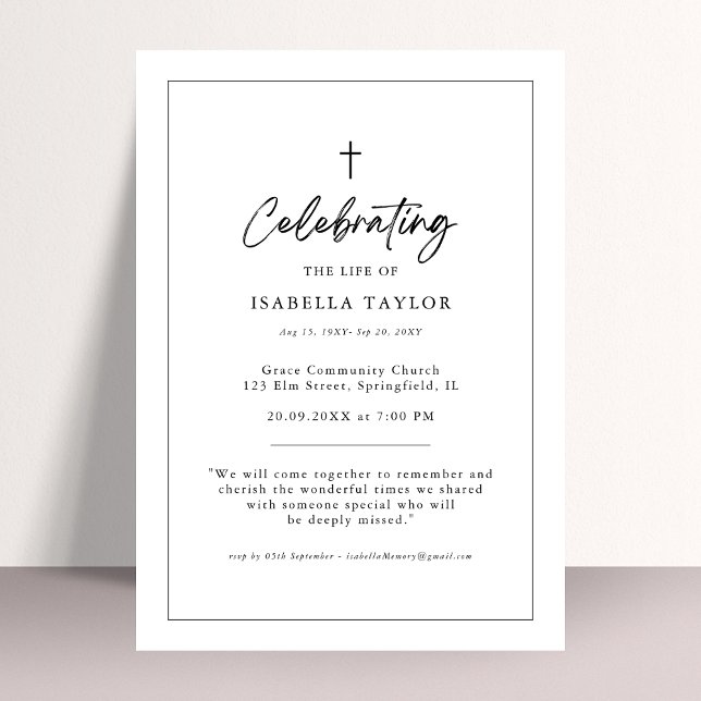 Simple Christian Memorial Religious Cross Funeral  Invitation (Creator Uploaded)
