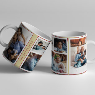 Simple Christmas 5 photo collage yellow burgundy Mug