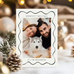 Simple Christmas Black and White Two Photo Holiday Card<br><div class="desc">This simple black and white photo Christmas card features a stylish wavy centre photo on the front,  and the classic back is one full photo. This minimalist card is sure to have friends and family ready to celebrate this happy holiday season!</div>