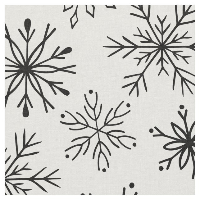Simple Christmas Black White Snowflakes Pattern Fabric (Close Up)