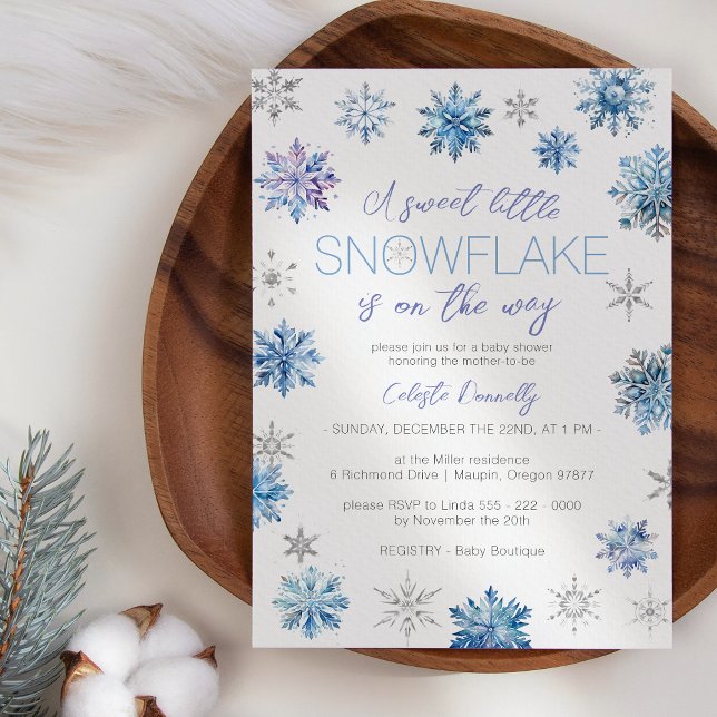 Simple Christmas Blue Little Snowflake Baby Shower Invitation (Creator Uploaded)