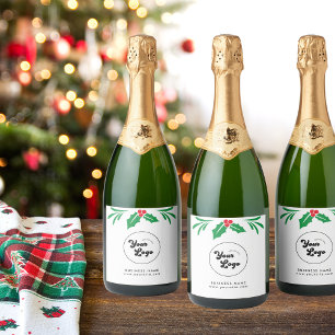 Simple Christmas Custom Business Company Logo  Sparkling Wine Label