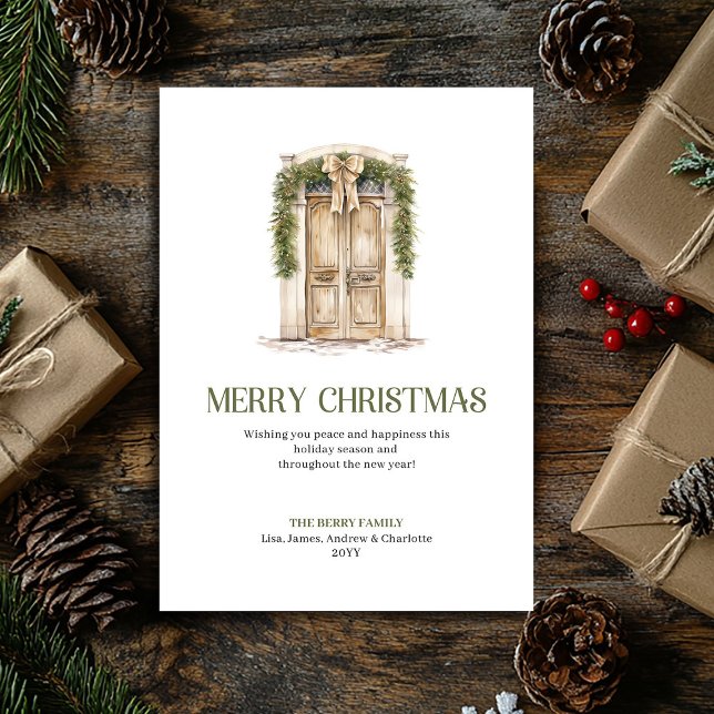Simple Christmas Door Card Earthy Neutral Palette (Simple Christmas Ornament Card Earthy Neutral Palette)