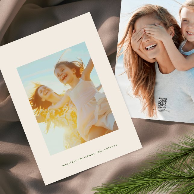 Simple Christmas Editable Green Cream Custom Photo Holiday Card (Creator Uploaded)