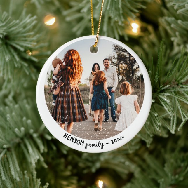 Simple Christmas Family Round Photo Ceramic Tree Decoration (Tree)