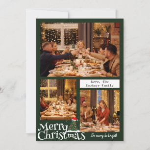 Simple Christmas Family Typography Three Photo  Holiday Card