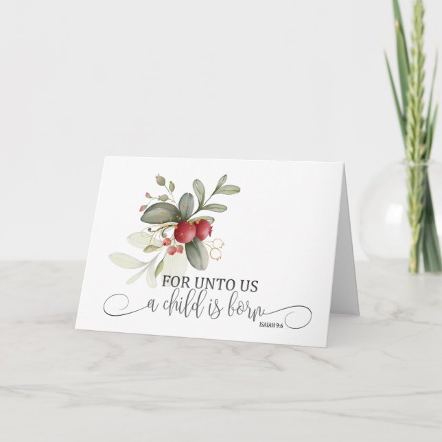 Simple Christmas Floral Bible Verse Isaiah 9:6 Holiday Card (Front)