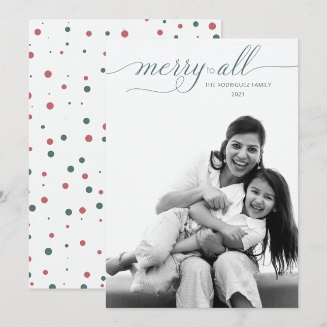 Simple Christmas Full Photo Rose Hunter Green Holiday Card (Front/Back)