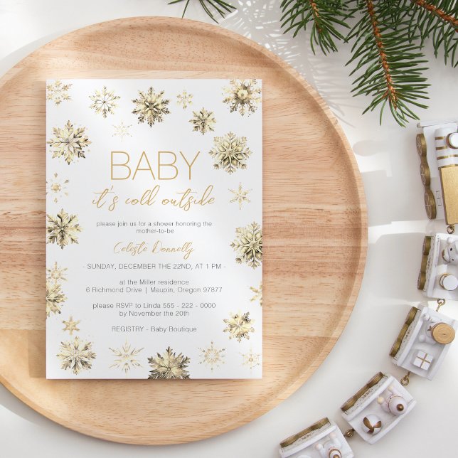 Simple Christmas Gold Baby Its Cold Outside Shower Invitation (Creator Uploaded)