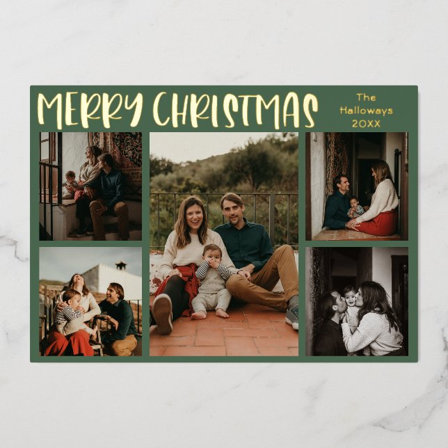 Simple Christmas Green Five Photo Gold (Front)