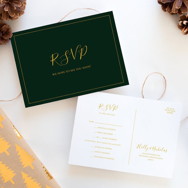 Simple Christmas | Green Menu Choice RSVP Postcard (Creator Uploaded)