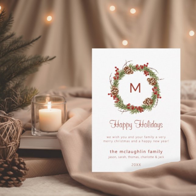 Simple Christmas Greenery Monogram Holiday Card (Creator Uploaded)