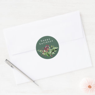 Simple Christmas Happy Holidays Dark Green Classic Round Sticker