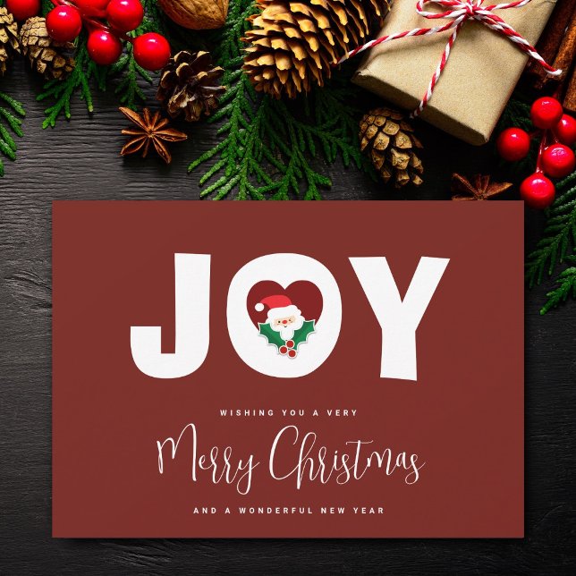 Simple Christmas Joy and Cute Santa Holly Berries Holiday Card (Creator Uploaded)