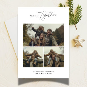 Simple Christmas Merrier Together Family Photo Holiday Card
