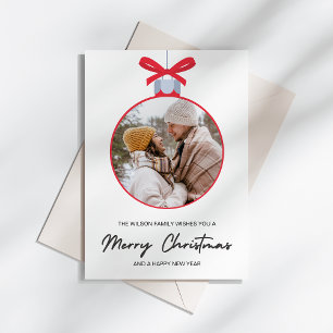 Simple Christmas Ornament Family Photo Holiday Card