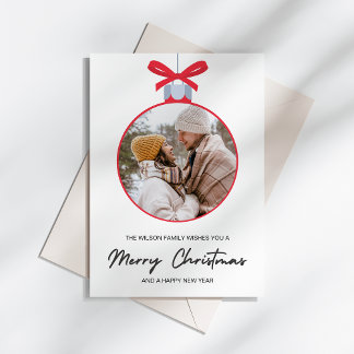 Simple Christmas Ornament Family Photo Holiday Card