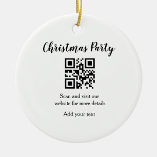 Simple christmas party website barcode QR add name Ceramic Tree Decoration