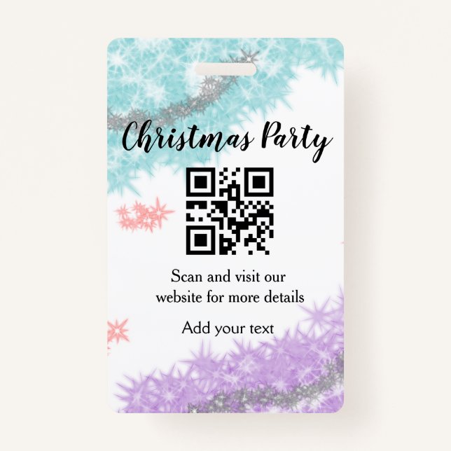 Simple christmas party website barcode QR add name ID Badge (Front)