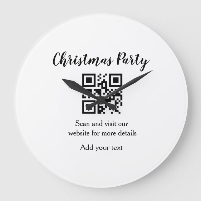 Simple christmas party website barcode QR add name Large Clock (Front)
