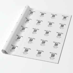 Simple christmas party website barcode QR add name Wrapping Paper