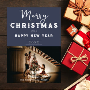 Simple Christmas Photo   Blue Holiday Card