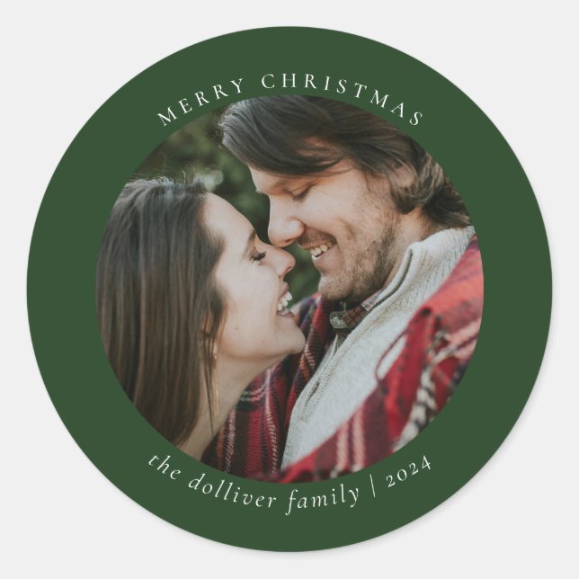 Simple Christmas Photo Classic Round Sticker (Front)