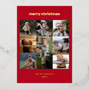 Simple Christmas Photo Collage Modern Red Gold