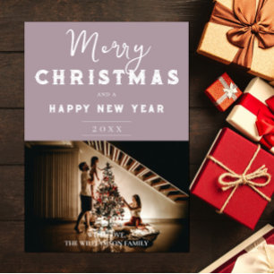 Simple Christmas Photo   Pink Holiday Card