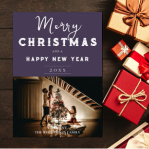 Simple Christmas Photo   Purple Holiday Card