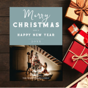 Simple Christmas Photo Teal Holiday Card