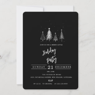 Simple Christmas Pine Tree Black Holiday Party Invitation