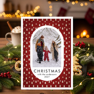 Simple Christmas Pine Tree Pattern family photo Holiday Card